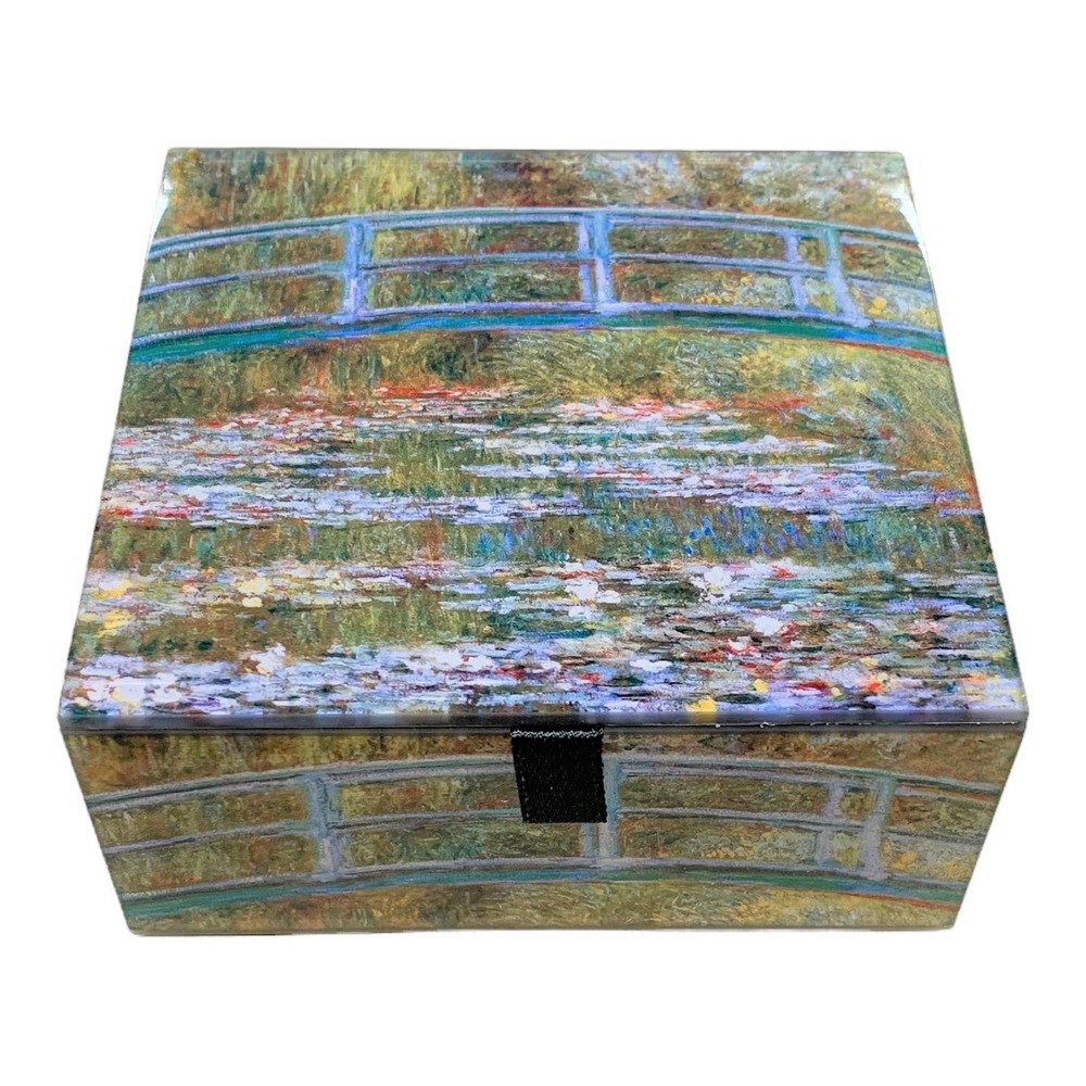 Beveled Glass Keepsake Box - Artist Monet - Bridge Over a Pond of Water Lilies